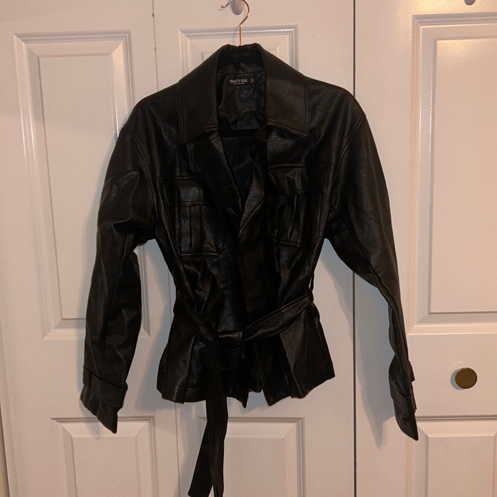 Nasty Gal Faux Leather Tie Belt Jacket